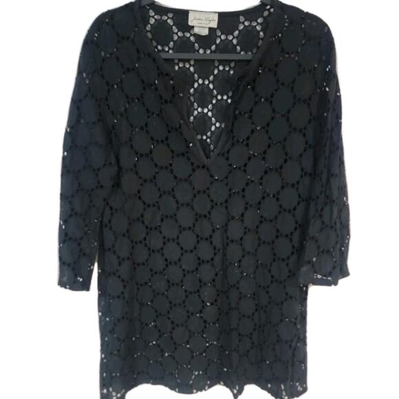 Jordan Taylor Eyelit Lace Tunic Dress Swimsuit Cover Large Boho Goth USA - Picture 1 of 9